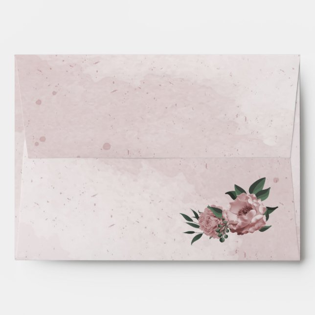 pretty pink flowers botanical wedding  envelope (Back (Top Flap))