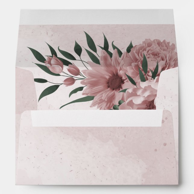 pretty pink flowers botanical wedding  envelope (Back (Bottom))