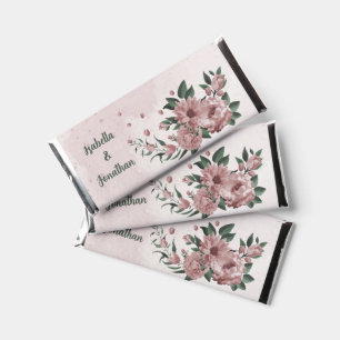 pretty pink flowers botanical wedding hershey bar favors