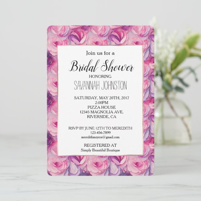 Pretty Pink Flowers Bridal Shower Invitation (Standing Front)