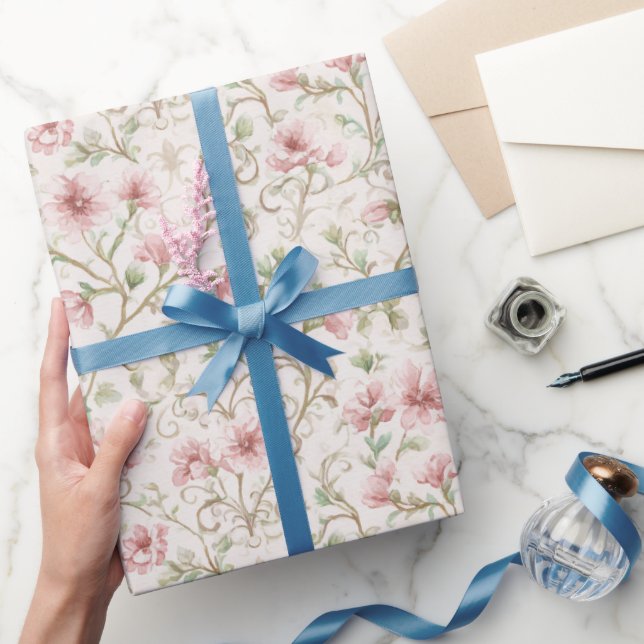 Pretty Pink Flowers Bridal Shower Wrapping Paper (Gifting)