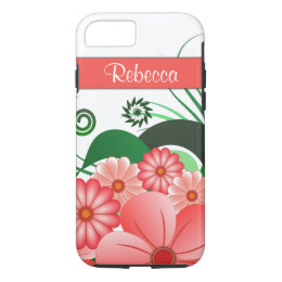 Pretty Pink Flowers Custom Name Hibiscus Floral iPhone 8/7 Case
