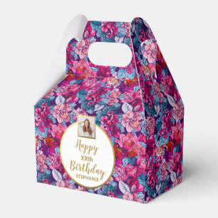 Pretty Pink Flowers, Custom Photo, Happy Birthday Favor Boxes