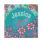 Pretty Pink Flowers Custom Teal Inspirivity Magnet