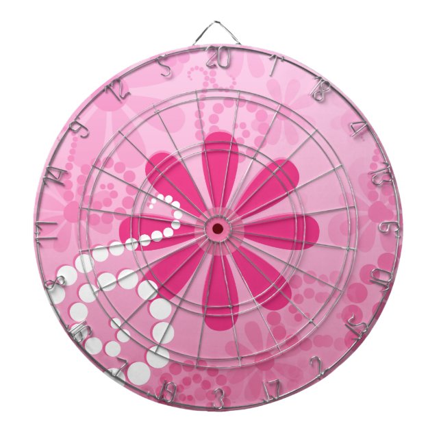 Pretty Pink Flowers Cute Retro Daisy Pattern Dart Board (Front)