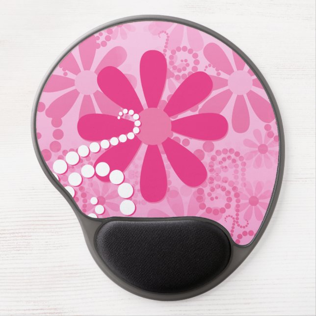 Pretty Pink Flowers Cute Retro Daisy Pattern Gel Mouse Pad (Front)