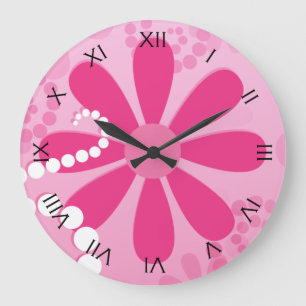 Pretty Pink Flowers Cute Retro Daisy Pattern Large Clock