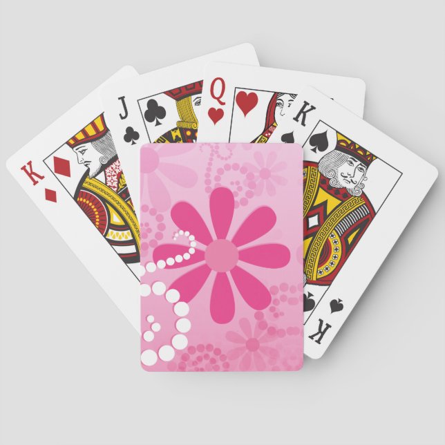 Pretty Pink Flowers Cute Retro Daisy Pattern Poker Cards (Back)