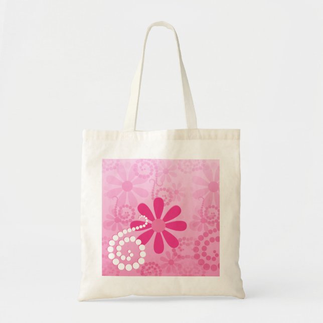 Pretty Pink Flowers Cute Retro Daisy Pattern Tote Bag (Front)