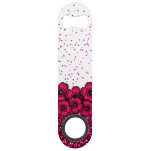 Pretty Pink Flowers Falling Faux Glitter Confetti Bar Key