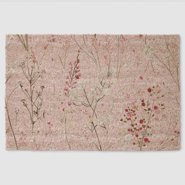 Pretty Pink Flowers Fiber Doormat (Front)