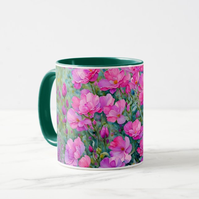 Pretty Pink Flowers Floral Art Mug Cup (Front Left)