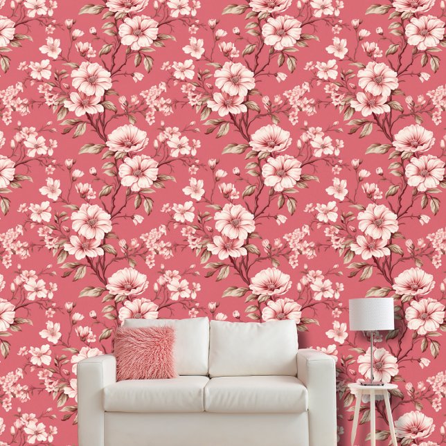 Pretty Pink Flowers Floral Peel and Stick Wallpaper (Creator Uploaded)
