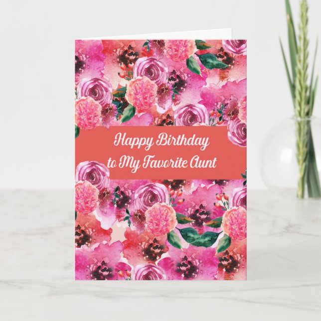 Pretty Pink Flowers for Aunt's Birthday Card (Front)
