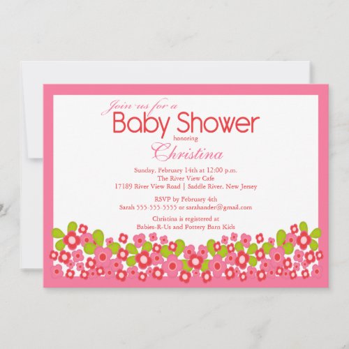 Pretty Pink Flowers Girl Baby Shower Invitation