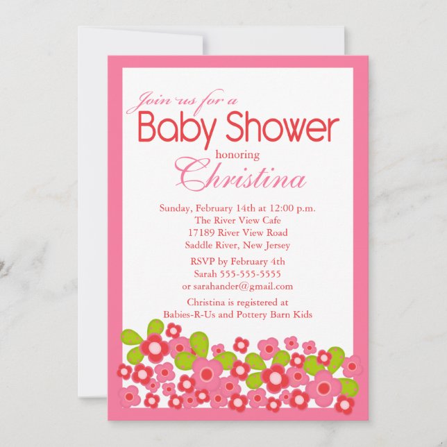 Pretty Pink Flowers Girl Baby Shower Invitation (Front)