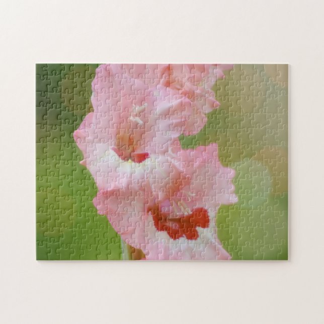 Pretty Pink Flowers Gladiolus Garden Art Jigsaw Puzzle (Horizontal)