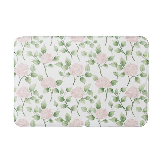 Pretty Pink Flowers Green Leaves   Bath Mat (Front)