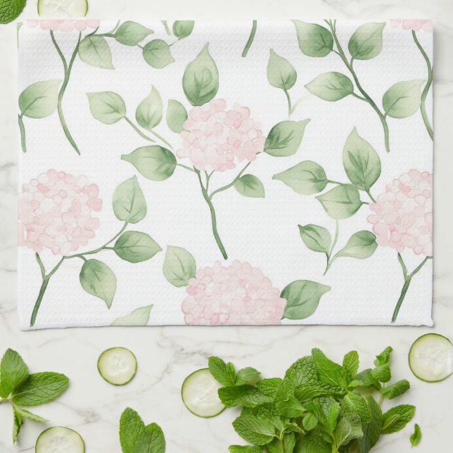 Pretty Pink Flowers Green Leaves   Kitchen Towel (Folded)