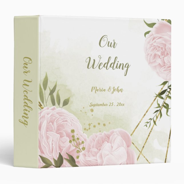 pretty pink flowers green leaves photo album 3 ring binder (Front/Spine)