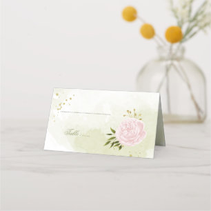 pretty pink flowers green leaves place card