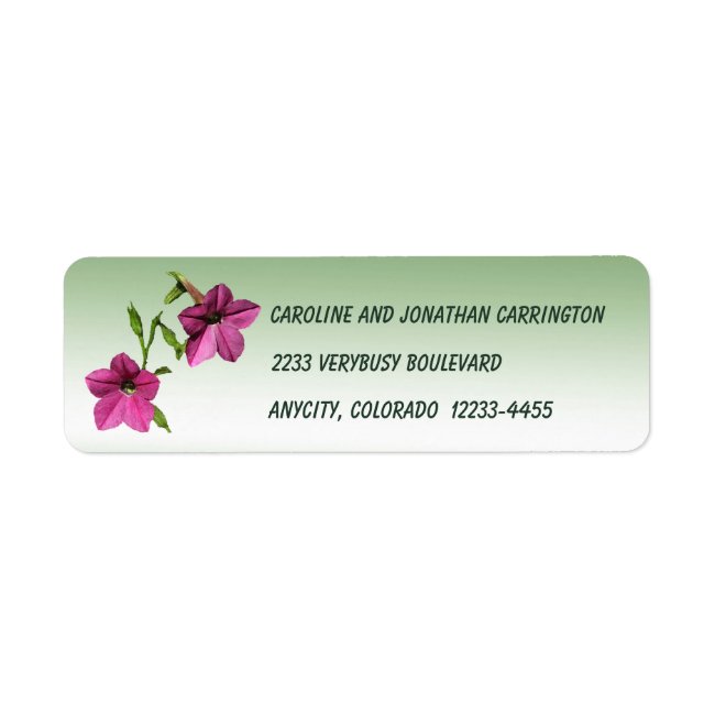Pretty Pink Flowers Green Return Address Labels