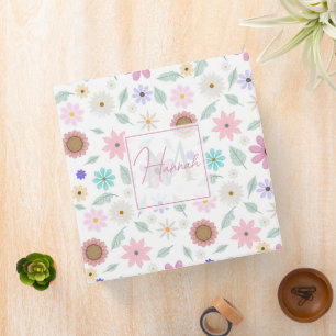 Pretty Pink Flowers Groovy Retro Design 3 Ring Binder