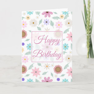 Pretty Pink Flowers Groovy Retro Design Letterpress Thank You Card