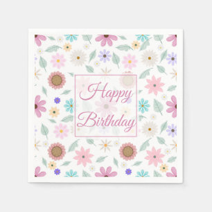 Pretty Pink Flowers Groovy Retro Design Napkins