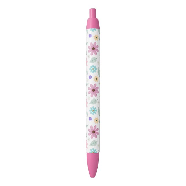 Pretty Pink Flowers Groovy Retro Design Pen (Front Vertical)
