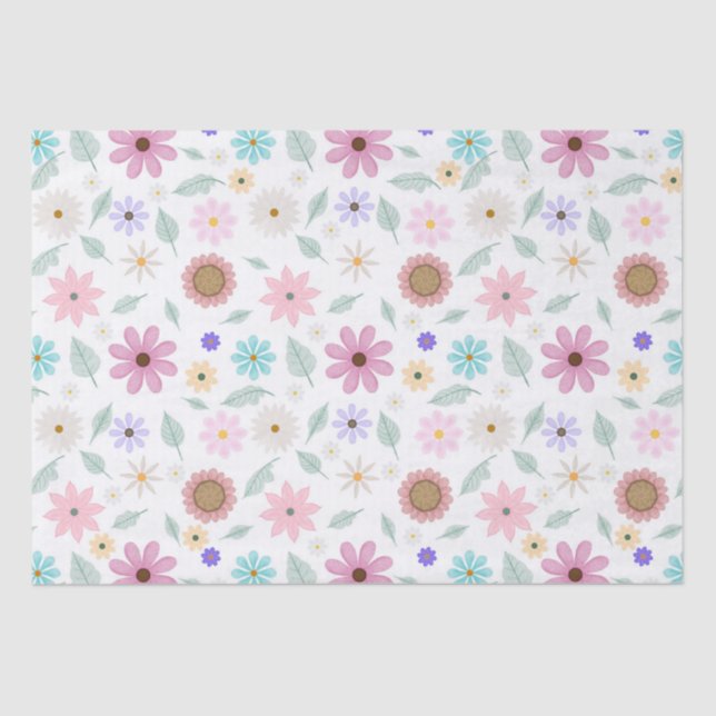 Pretty Pink Flowers Groovy Retro Design Tissue Paper (Front)