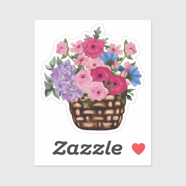 Pretty Pink Flowers in Wicker Basket Sticker (Sheet)