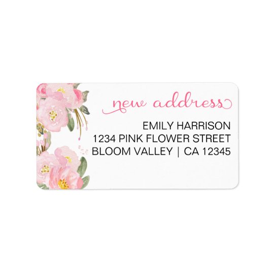 Pretty Pink Flowers New Address Label