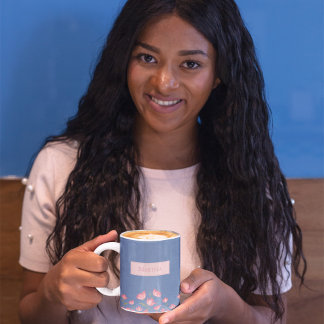 Pretty Pink Flowers on Blue Watercolor Mug