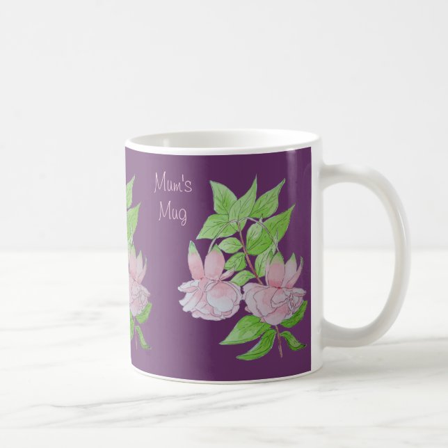 pretty pink flowers on purple coffee mug (Right)
