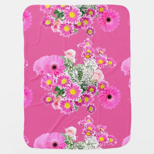 Pretty Pink Flowers Pink Baby Blanket