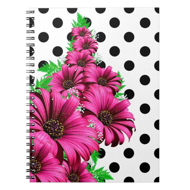 Pretty Pink Flowers Polka Dot Notebook (Front)