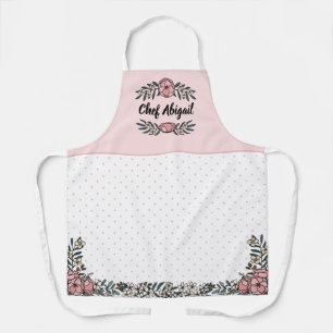 Pretty Pink Flowers & Polka Dots Add Name Apron