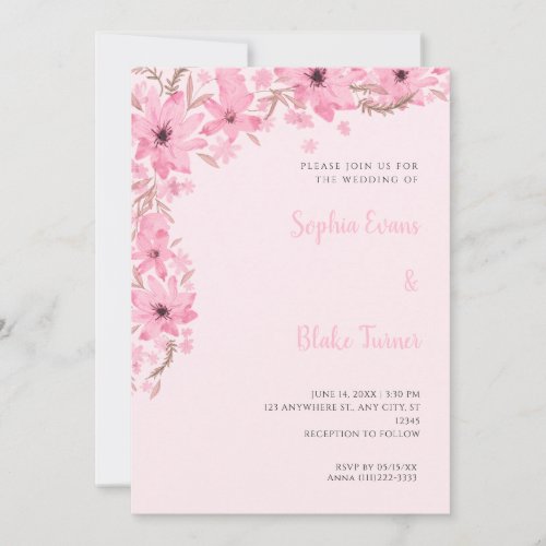 Pretty Pink Flowers Romantic Soft Pink Wedding Invitation