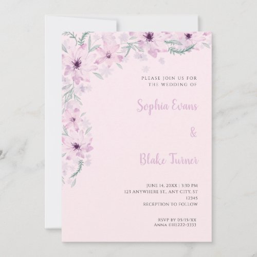 Pretty Pink Flowers Romantic Soft Pink Wedding Invitation