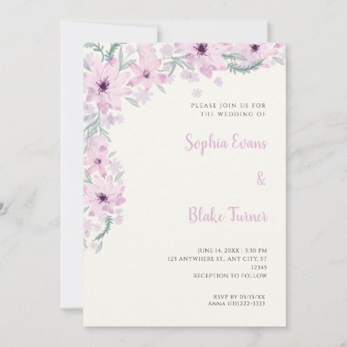 Pretty Pink Flowers Romantic White Cream Wedding Invitation