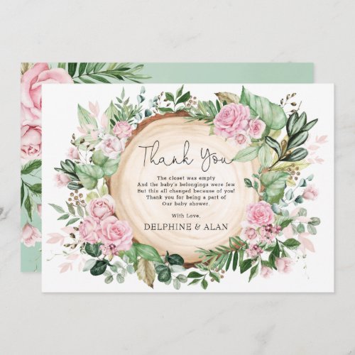 Pretty Pink Flowers Rose Garden Baby Shower Thank You Card
