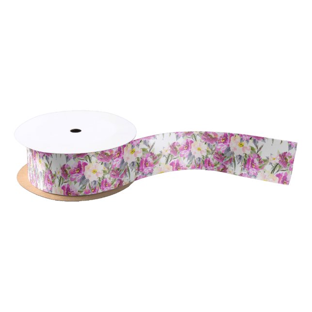 Pretty Pink Flowers Satin Ribbon (Spool)