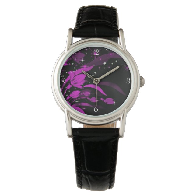 Pretty Pink Flowers Starbursts Sparkle Watch (Front)