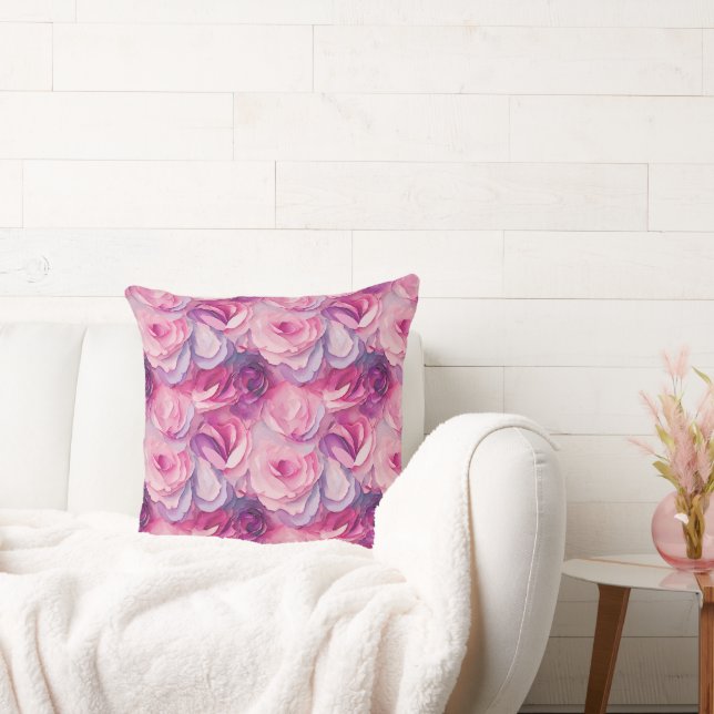 Pretty Pink Flowers Throw Pillow (Couch)
