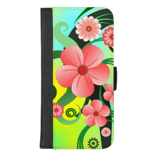 Pretty Pink Flowers Tropical Hibiscus Floral Folio iPhone 8/7 Plus Wallet Case