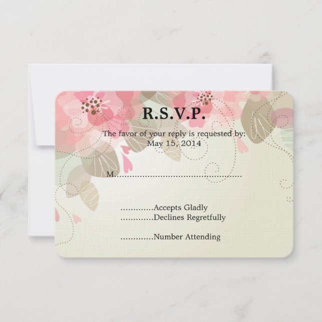 Pretty Pink Flowers Wedding RSVP (Front)
