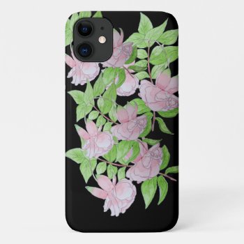 Pretty Pink Flowers With Leafs Floral  Iphone 11 Case by artoriginals at Zazzle