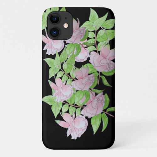pretty pink flowers with leafs floral  iPhone 11 case