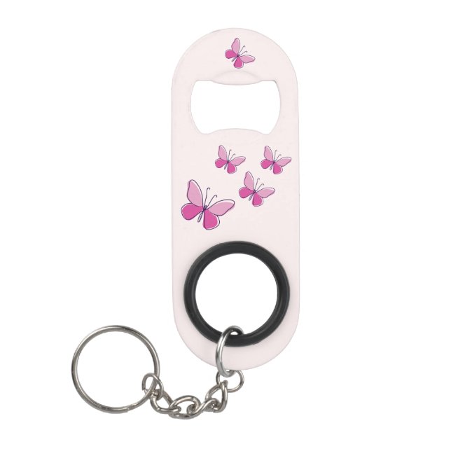 Pretty Pink Flutter of Butterflies Keychain Bottle Opener (Front)